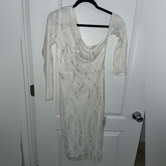 ASOS Design long sleeve splice detail embellished midi dress women’s size 4 - Picture 4 of 11